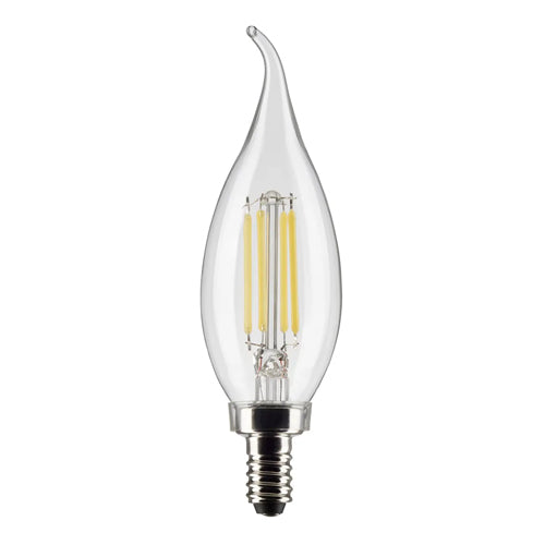 Satco S21846, CA10 LED Filament, 5.5W, 120V, 2700K Warm White, 500 Lumens, Candelabra E12 Base, Clear Finish