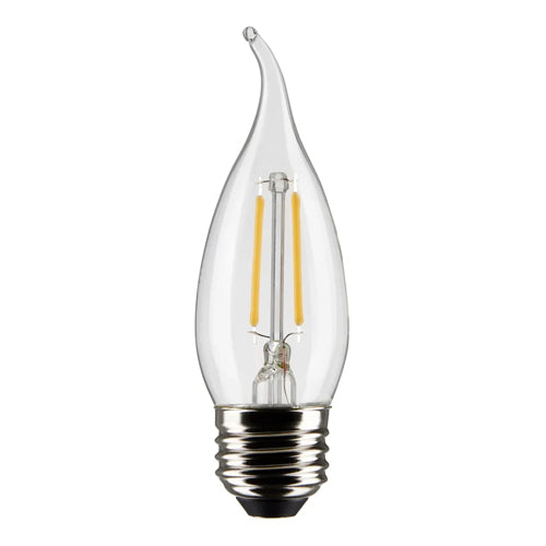 Satco S21848, CA10 LED Filament, 3W, 120V, 2700K Warm White, 250 Lumens, Medium E26 Base, Clear Finish