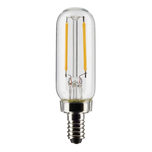 Satco S21858, T6 LED Filament, 2.8W, 120V, 2700K Warm White, 200 Lumens, Candelabra E12 Base, Clear Finish