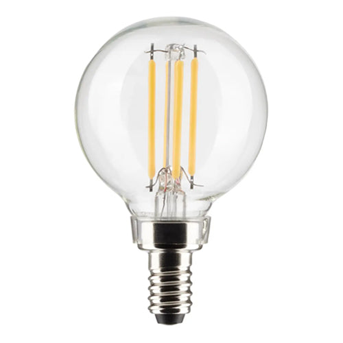 Satco S21875, G16.5 LED Filament, 4W, 120V, 5000K Natural Light, 350 Lumens, Candelabra E12 Base, Clear Finish