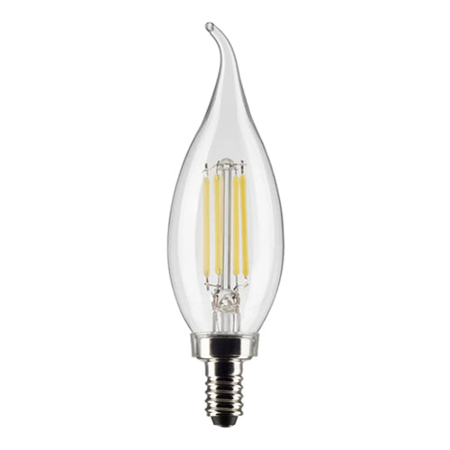 Satco S21883, CA10 LED Filament, 5.5W, 120V, 5000K Natural Light, 500 Lumens, Candelabra E12 Base, Clear Finish