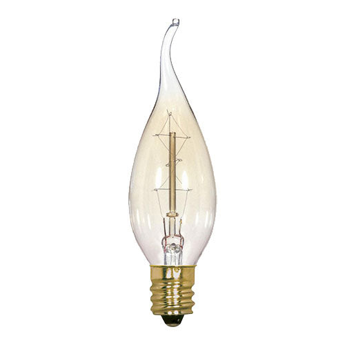 Satco S2418, CA8 Incandescent, 25W, 120V, 2700K Warm White, 100 Lumens, Candelabra E12 Base, Clear Finish, 10 Packs