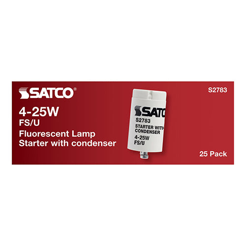 Satco S2783, FS/U, 120V, Fluorescent Lamp Starter with Condenser, 25 Packs