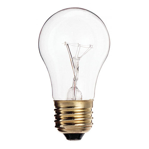 Satco S2840, A15 Incandescent, 40W, 130/120V, 2700K Warm White, 300/225 Lumens, Medium E26 Base, Shatter proof, Clear Finish