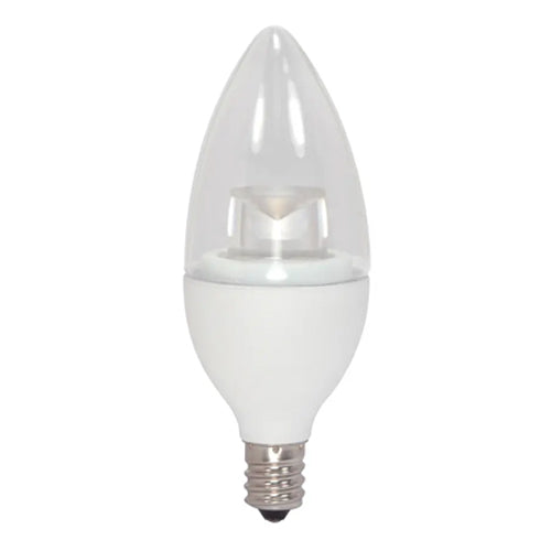 Satco S28574, B11 LED, 3.5W, 120V, 3000K Soft White, 300 Lumens, Candelabra E12 Base, Clear Finish, 12 Packs