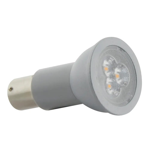 Satco S29004, R12 LED, 3W, 12V, 3000K Warm White, 220 Lumens, Bayonet Single Contact Base, Gray Finish