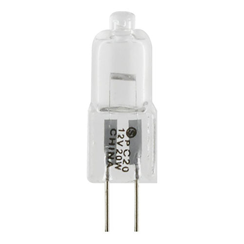 Satco S3120-TF, T3 Halogen, 20W, 12V, 2900K Warm White, 300 Lumens, Bi Pin G4 Base, Shatter Proof, Clear Finish