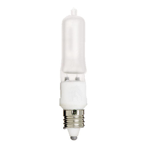 Satco S3182, T4 Halogen, 500W, 120V, 2900K Warm White, 7650 Lumens, Mini Candelabra Base, Frost Finish, 12 Packs