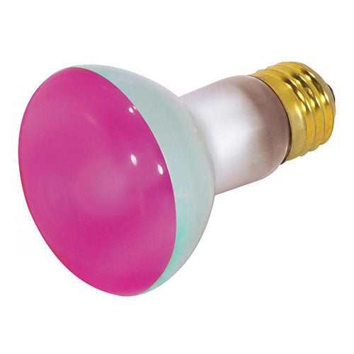 Satco S3212, R20 Incandescent, 50W, 130V, Medium E26 Base, Pink Finish, 12 Packs