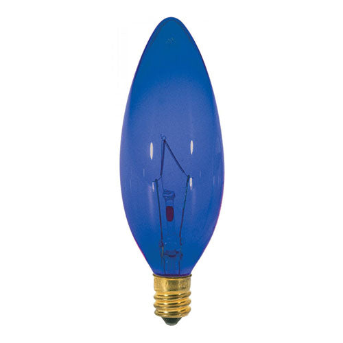 Satco S3218, BA9 1/2 Incandescent, 25W, 120V, Candelabra E12 Base, Transparent Blue Finish, 25 Packs