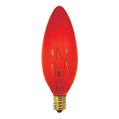 Satco S3219, BA9 1/2 Incandescent, 25W, 120V, Candelabra E12 Base, Transparent Red Finish, 25 Packs