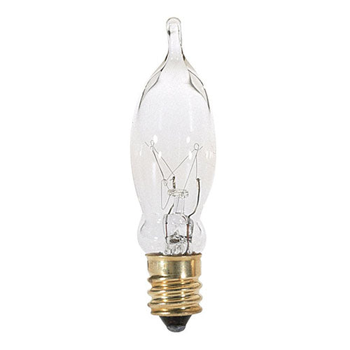 Satco S3241-TF, CA5 Incandescent, 7.5W, 120V, 2700K Warm White, 40 Lumens, Candelabra E12 Base, Shatter Proof, Clear Finish