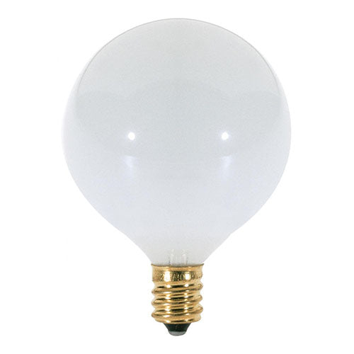 Satco S3260, G16 1/2 Incandescent, 25W, 120V, 2700K Warm White, 175 Lumens, Candelabra E12 Base, Gloss White Finish, 25 Packs