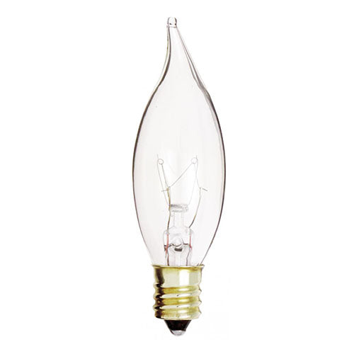 Satco S3272, CA7 Incandescent, 10W, 120V, 2700K Warm White, 80 Lumens, Candelabra E12 Base, Clear Finish, 25 Packs