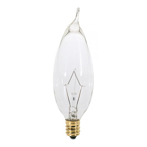 Satco S3274-TF, CA8 Incandescent, 25W, 120V, 2700K Warm White, 210 Lumens, Candelabra E12 Base, Shatter Proof, Clear Finish