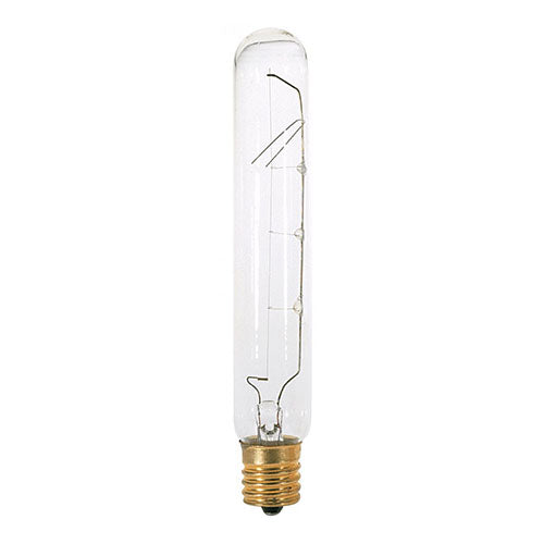 Satco S3280-TF, T6 1/2 Incandescent, 20W, 130V, 2700K Warm White, 150 Lumens, Intermediate E17 Base, Shatter Proof, Clear Finish