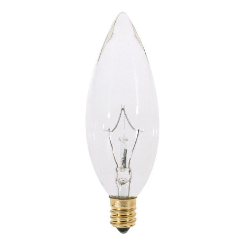 Satco S3282, BA9 1/2 Incandescent, 25W, 120V, 2700K Warm White, 212 Lumens, Candelabra E12 Base, Clear Finish, 25 Packs