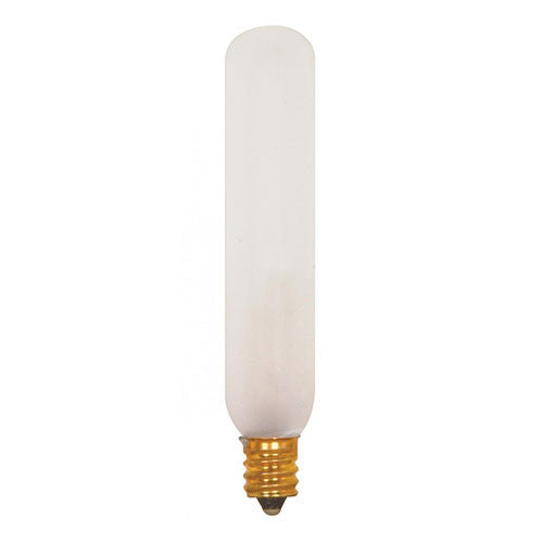 Satco S3315, T6 Incandescent, 15W, 120V, 2700K Warm White, 90 Lumens, Candelabra E12 Base, Frost Finish, 25 Packs