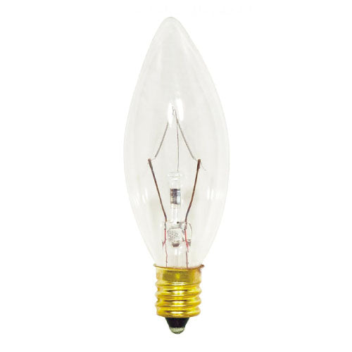 Satco S3346, B8 Incandescent, 25W, 130V, 2700K Warm White, 212 Lumens, Candelabra E12 Base, Clear Finish, 25 Packs