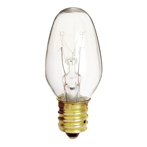 Satco S3691, C7 Incandescent, 7W, 120V, 2700K Warm White, 35 Lumens, Candelabra E12 Base, Clear Finish, 25 Packs