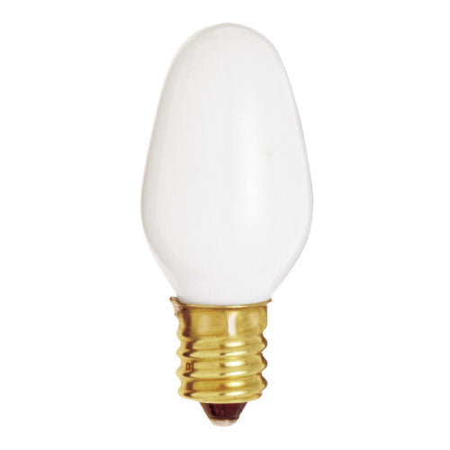 Satco S3692, C7 Incandescent, 7W, 120V, 2700K Warm White, 28 Lumens, Candelabra E12 Base, White Finish, 50 Packs