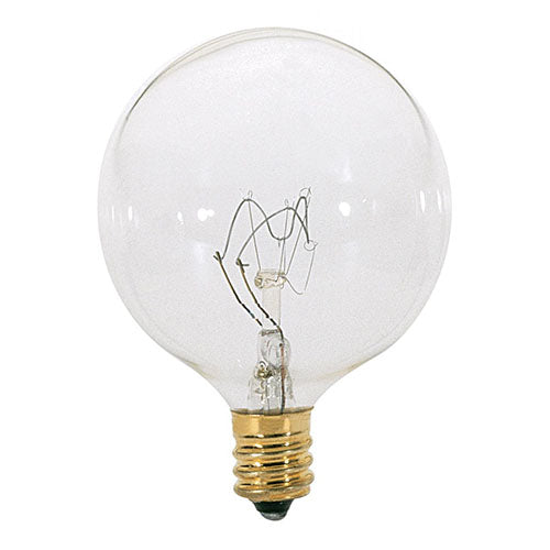 Satco S3727, G16 1/2 Incandescent, 25W, 120V, 2700K Warm White, 232 Lumens, Candelabra E12 Base, Clear Finish, 10 Packs