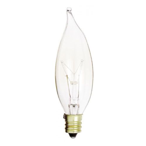 Satco S3773, CA8 Incandescent, 15W, 120V, 2700K Warm White, 100 Lumens, Candelabra E12 Base, Clear Finish, 10 Packs