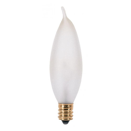 Satco S3778, CA8 Incandescent, 25W, 120V, 2700K Warm White, 200 Lumens, Candelabra E12 Base, Frost Finish, 10 Packs