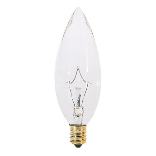 Satco S3782, BA9 1/2 Incandescent, 25W, 120V, 2700K Warm White, 212 Lumens, Candelabra E12 Base, Clear Finish, 10 Packs