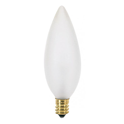 Satco S3785, BA9 1/2 Incandescent, 25W, 120V, 2700K Warm White, 212 Lumens, Candelabra E12 Base, Frost Finish, 10 Packs