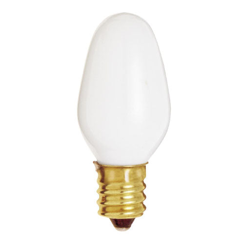 Satco S3792, C7 Incandescent, 7W, 120V, 2700K Warm White, 28 Lumens, Candelabra E12 Base, White Finish, 20 Packs