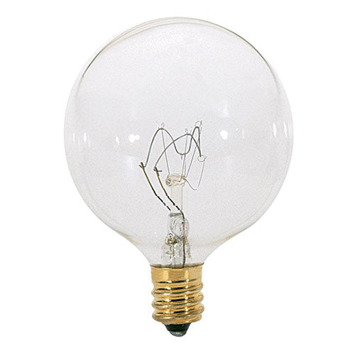Satco S3822-TF, G16 1/2 Incandescent, 25W, 120V, 2700K Warm White, 232 Lumens, Candelabra E12 Base, Shatter Proof, Clear Finish