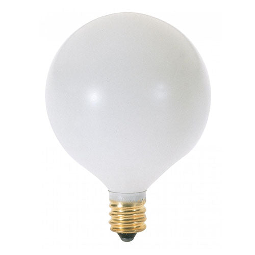 Satco S3825, G16 1/2 Incandescent, 25W, 120V, 2700K Warm White, 202 Lumens, Candelabra E12 Base, Satin White Finish, 25 Packs