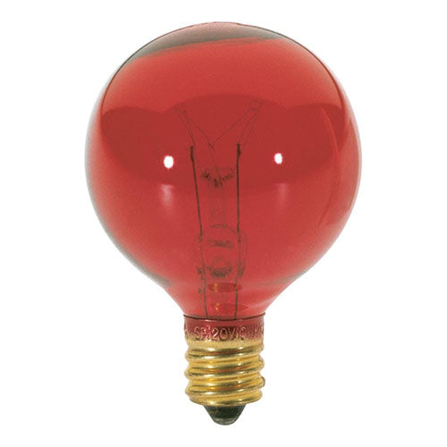 Satco S3833, G12 1/2 Incandescent, 10W, 120V, Candelabra E12 Base, Transparent Red Finish, 25 Packs