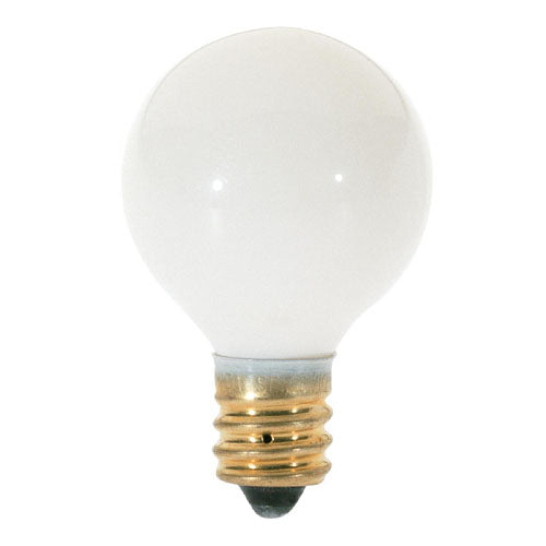 Satco S3864, G8 Incandescent, 10W, 120V, 2700K Warm White, 50 Lumens, Candelabra E12 Base, Gloss White Finish, 25 Packs