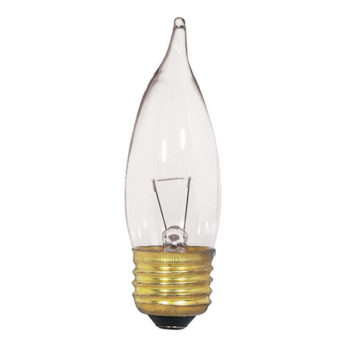 Satco S3869, CA10 Incandescent, 25W, 12V, 2700K Warm White, 250 Lumens, Medium E26 Base, Clear Finish, 25 Packs