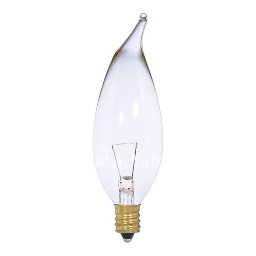 Satco S3868, CA10 Incandescent, 25W, 12V, 2700K Warm White, 250 Lumens, Candelabra E12 Base, Clear Finish, 25 Packs