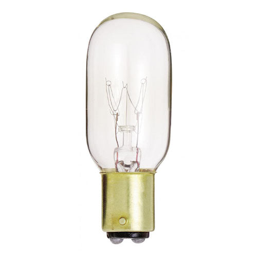 Satco S3906-TF, T7 Incandescent, 15W, 130V, 2700K Warm White, 95 Lumens, Bayonet Double Contact Base, Shatter Proof, Clear Finish