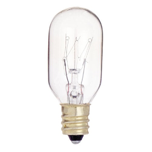 Satco S3907, T8 Incandescent, 25W, 130V, 2700K Warm White, 190 Lumens, Candelabra E12 Base, Clear Finish, 10 Packs