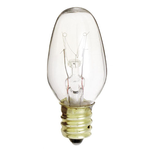 Satco S3903, C7 Incandescent, 10W, 130V, 2700K Warm White, 60 Lumens, Candelabra E12 Base, Clear Finish, 10 Packs