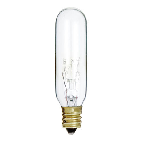 Satco S3910, T6 Incandescent, 15W, 130V, 2700K Warm White, 95 Lumens, Candelabra E12 Base, Clear Finish, 10 Packs