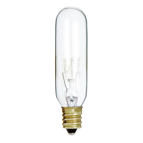 Satco S3912-TF, T6 Incandescent, 15W, 145V, 2700K Warm White, 90 Lumens, Candelabra E12 Base, Shatter Proof, Clear Finish