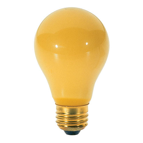 Satco S3939-TF, A19 Incandescent, 100W, 130V, Medium E26 Base, Shatter Proof, Yellow Finish