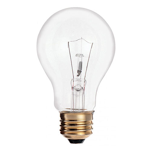 Satco S3940, A19 Incandescent, 25W, 130V, 2700K Warm White, 170 Lumens, Medium E26 Base, Clear Finish, 120 Packs