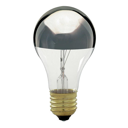Satco S3955-TF, A19 Incandescent, 60W, 130V, 2700K Warm White, 580 Lumens, Medium E26 Base, Shatter Proof, Silver Crown Finish