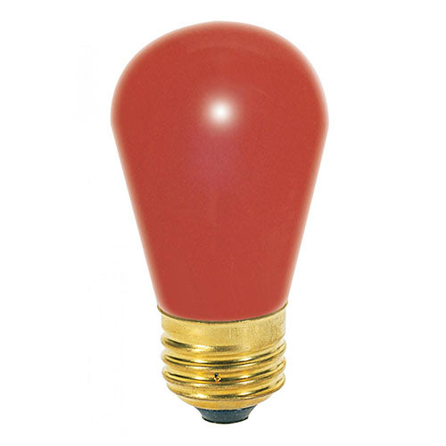 Satco S3961, S14 Incandescent, 11W, 130V, Medium E26 Base, Ceramic Red Finish, 48 Packs