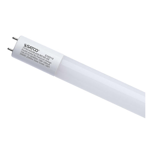 Satco S39918, 15T8/LED/48-835/BP/SE-DE 48 Inch LED T8, 15W, 120-277V, 3500K Neutral White, 2100 Lumens, Medium Bi Pin Base, Ballast Bypass, Single or Double Ended Wiring, Gloss White Finish