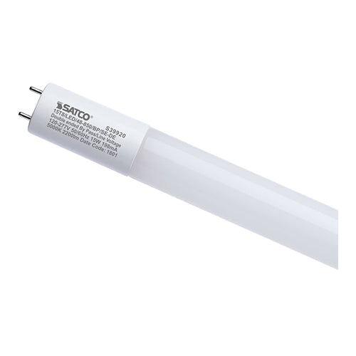 Satco S39920, 15T8/LED/48-850/BP/SE-DE 48 Inch LED T8, 15W, 120-277V, 5000K Natural Light, 2200 Lumens, Medium Bi Pin Base, Ballast Bypass, Single or Double Ended Wiring, Gloss White Finish