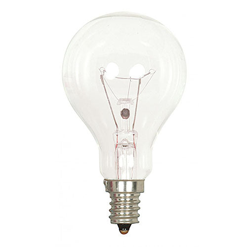 Satco S4160, A15 Incandescent, 40W, 130V, 2700K Warm White, 420 Lumens, Candelabra E12 Base, Clear Finish, 25 Packs