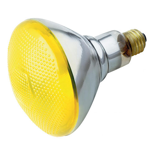 Satco S4426, BR38 Incandescent, 100W, 120V, Medium E26 Base, Yellow Finish, 6 Packs